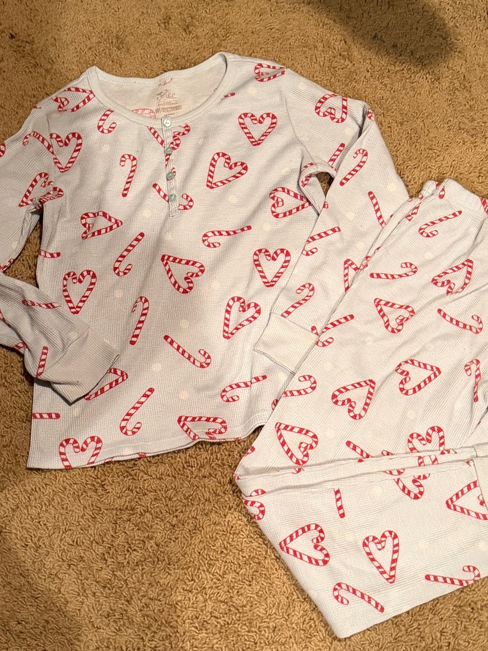 Justice White and Red Candy Cane Heart Pajama Set